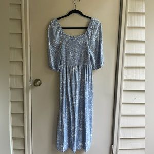 Pale blue Smocked Midi Dress